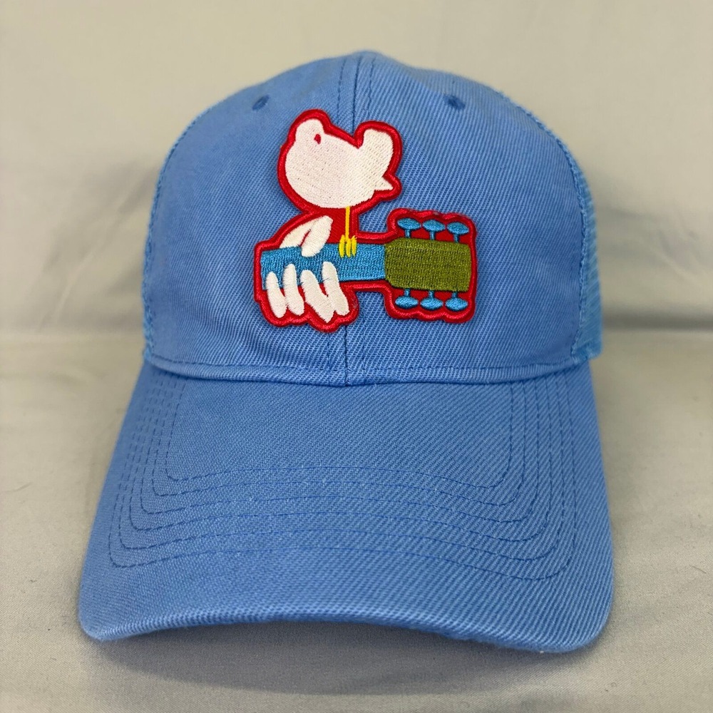 Peanuts Woodstock Guitar Trucker Hat Unisex OSFA Light Blue Snapback Cap